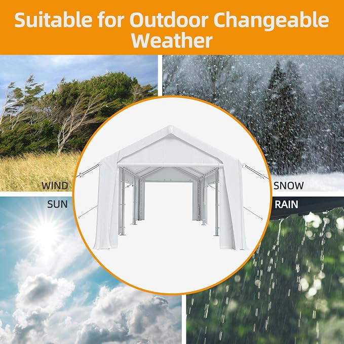 12x20ft Heavy Duty Carport Outdoor Canopy Portable Garage - Image 5