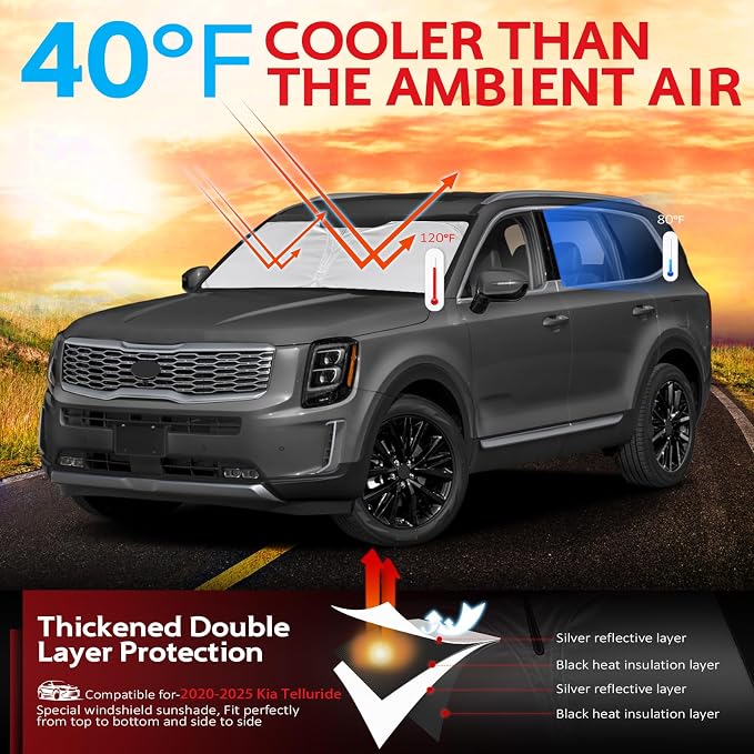 KAYZT Windshield Sun Shade for 2020-2025 Kia Telluride Foldable Sunshade SUV - Image 2