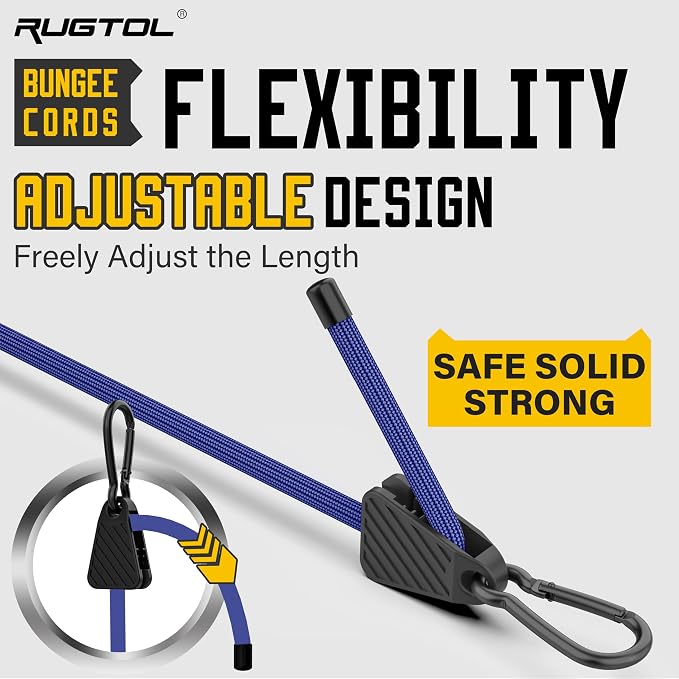 Bungee Cords with Hooks, 60 Inch Adjustable Blue Bungee Cords with Carabiner - Image 2