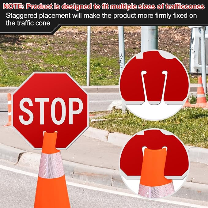 Geetery 6 Pcs Stop Signs 12 x 12 Inches PVC Traffic Cones Top Warning Signs - Image 6