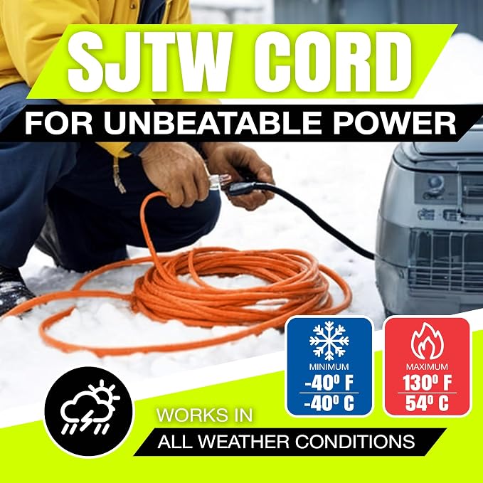 75ft Outdoor/Indoor Extension Cord 14/3 Gauge Heavy Duty 3 Prong SJTW, - Image 8