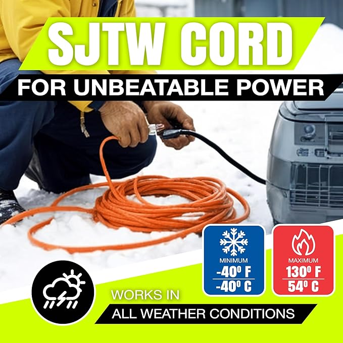 100ft Outdoor/Indoor Extension Cord 12/3 Gauge Extra Heavy Duty 3 Prong SJTW - Image 8