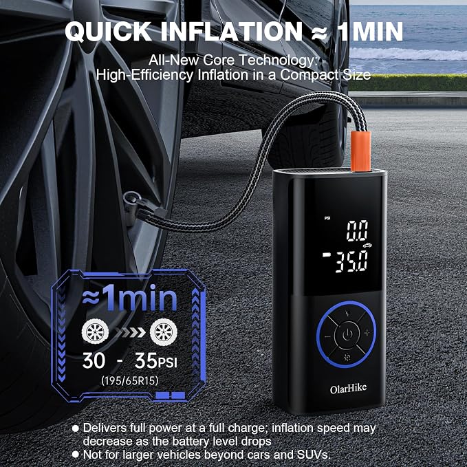 OlarHike Tire Inflator Portable Air Compressor, Long Range Battery-Powered - Image 2