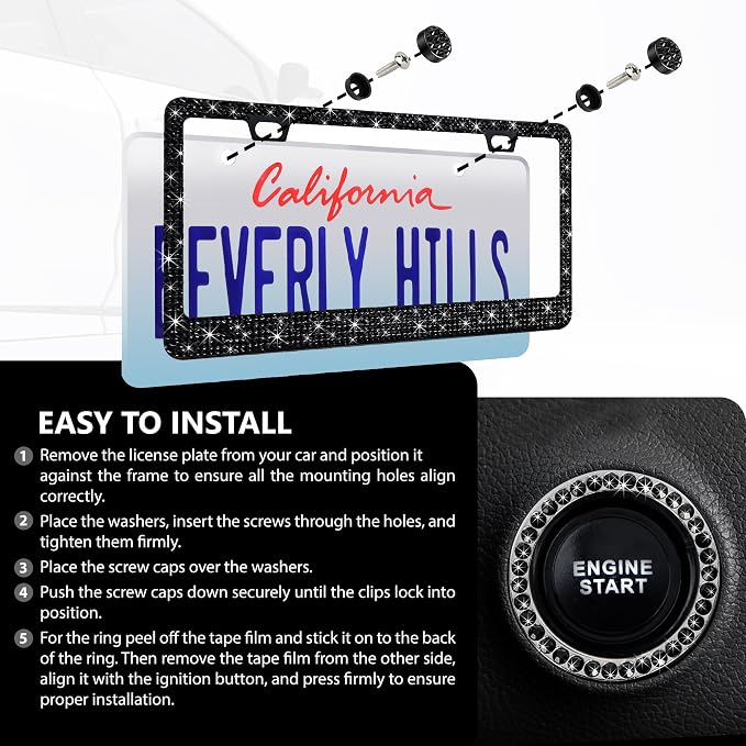 2 Pack Black Bling License Plate Frames - Image 5
