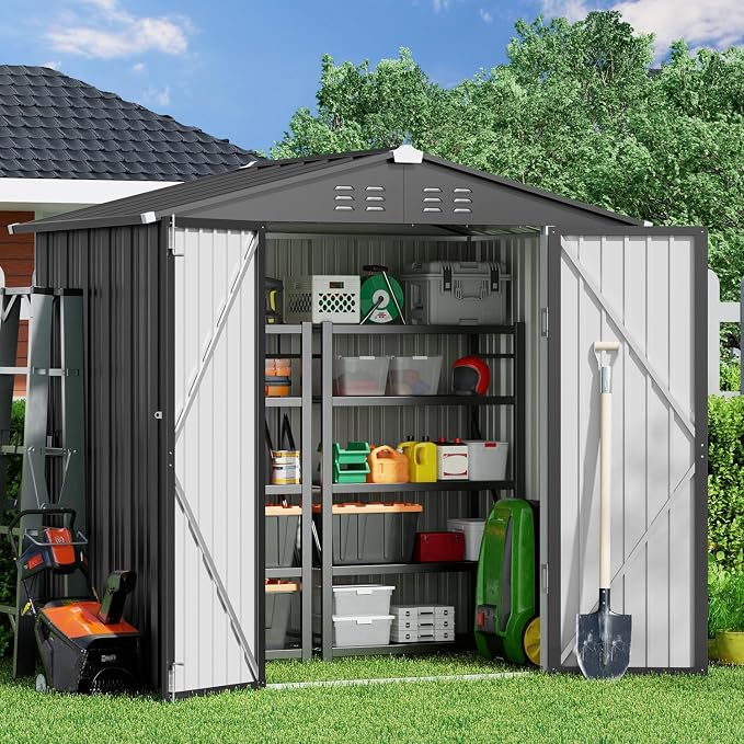 Gizoon Outdoor Storage Shed 6 x 4 FT, Galvanized Metal Garden Shed by Gizoon