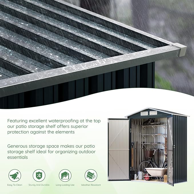5x3X6.3FT Outdoor Steel Storage Shed - Image 8