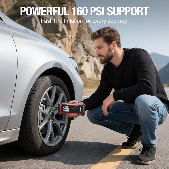 GOOLOO A6 Gear Tire Inflator Portable Air Compressor, 160 PSI Cordless Tire - Image 3