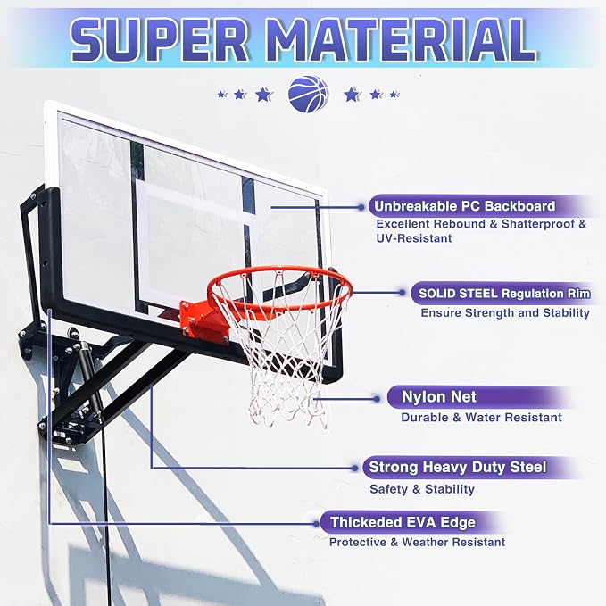 54.5" Wall Mounted Basketball Hoop Adjustable Height Basketball Goal Indoor - Image 4