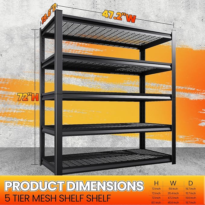 Large Garage Shelving, 5-Tier Garage Storage Shelves 3000LBS Heavy Duty - Image 3