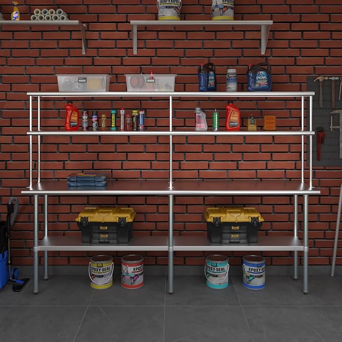 Amgood Stainless Steel Work Table Double Tier Overshelf | Metal Kitchen Prep - Image 8