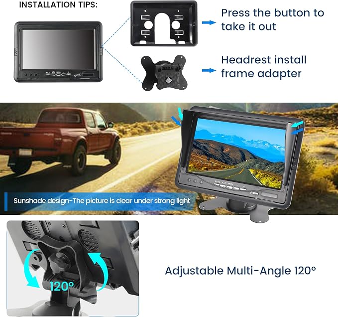 Anina 7 Inch Monitor Quad Split HD Screen 4 Channels RCA Video Inputs - Image 2