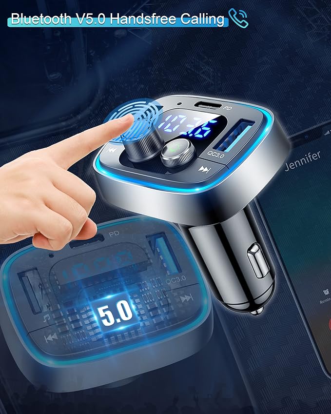 LIHAN USB C Bluetooth Adapter for Car, AUX Wireless FM Radio Transmitter - Image 3