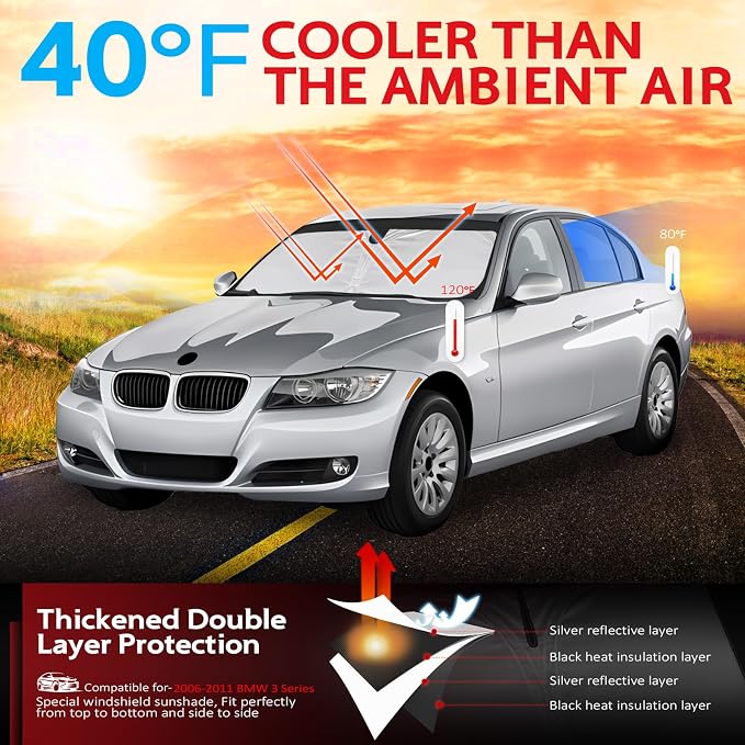 KAYZT Windshield Sun Shade for 2006-2011 BMW 3 Series 330i 328i 320i 325i 335i - Image 2