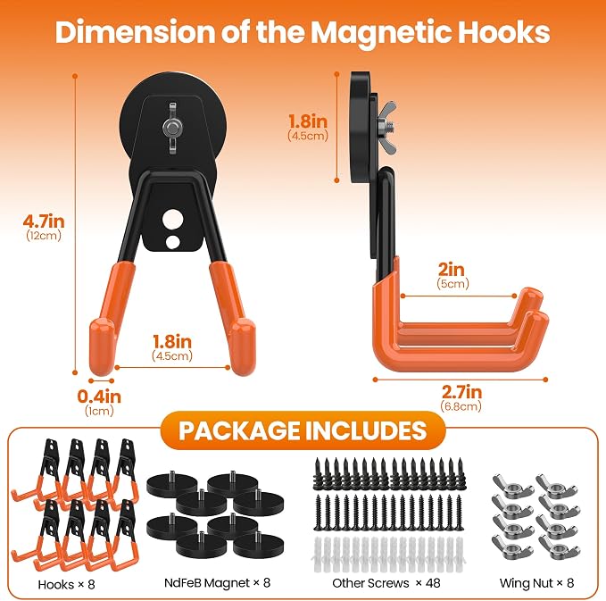 8 Pack Large Heavy Duty Magnetic Hook Extra Strong Magnetic Garage Hooks Big - Image 2