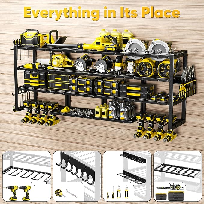 64”W Power Tool Organizer Wall Mount, Heavy Duty 8-Drill Cordless Drill Holder - Image 3