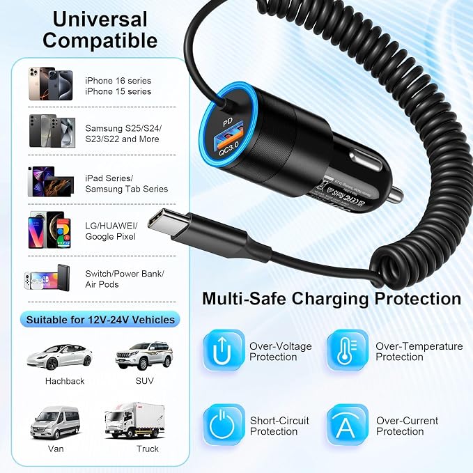 USB C Car Charger Fast Charge, Car Adapter Compatible - Image 5