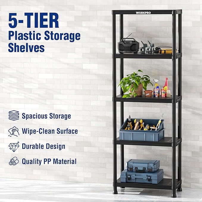 WORKPRO 5-Tier Plastic Storage Shelves, 500lb Capacity Shelving Unit, 67.1" H x - Image 4