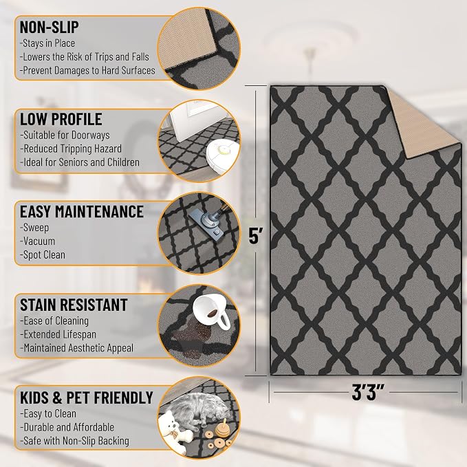 Ottomanson 3'3" x 5' Rugs for Living Room Trellis Area Rug for Bedroom - Image 2