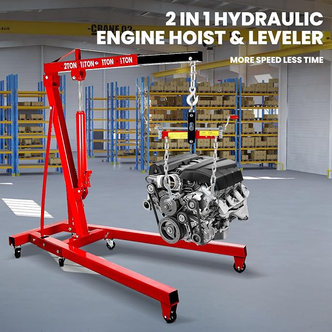 2 Ton Engine Hoist, Folding Hydraulic Cherry Picker Engine Hoist, 60.6x37x56.2 - Image 2