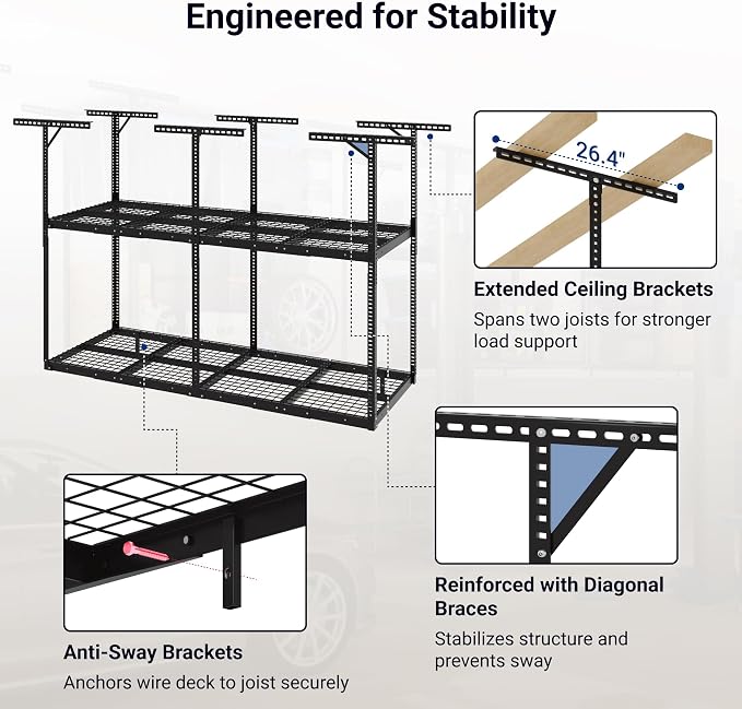 FLEXIMOUNTS 3x8 2-Tier Overhead Garage Storage Rack – Adjustable Heavy Duty - Image 5