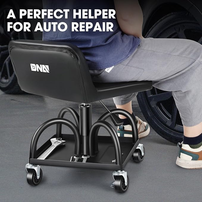 DNA MOTORING Rolling Padded Seat Adjustable Height Seat 330lbs Capacity Rolling - Image 7