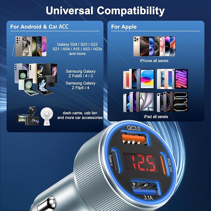 Car Charger USB C, Besgoods 65W 4-Port USB Cigarette Lighter Adapter - Image 7