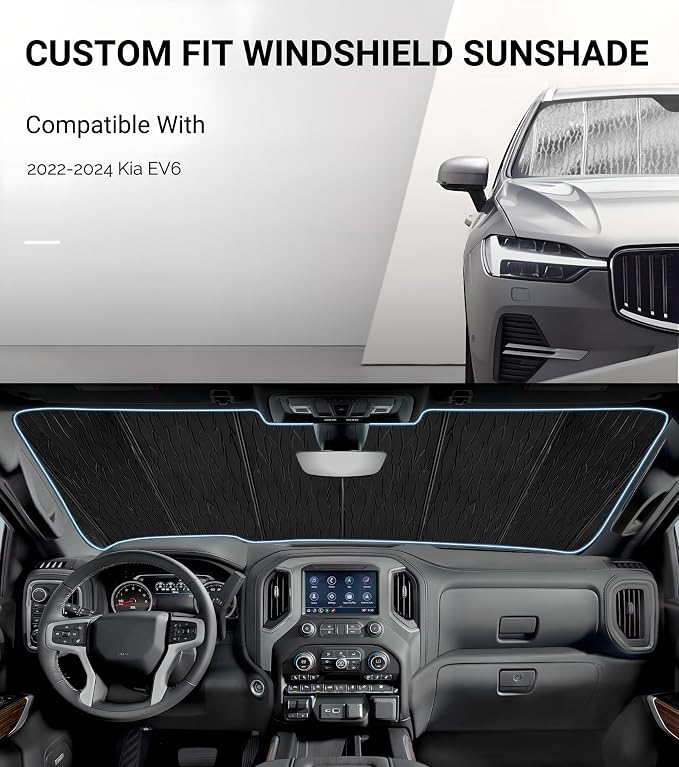 Windshield Sun Shade for Kia EV6 2022-2024, Front Window Sunshade Shield - Image 2