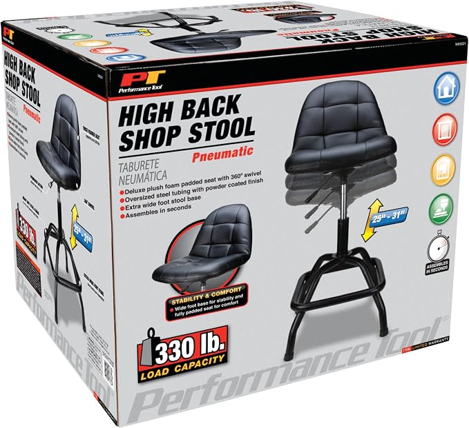 Performance Tool W85031 Pneumatic High Back Adjustable Swivel Bar Stool - Image 9