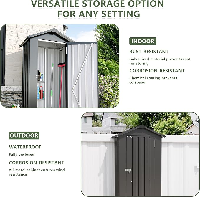 2.5x1.4 FT Outdoor Storage Shed, Small Metal Garden Shed - Image 4