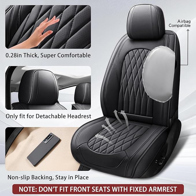 WELLDO Car Seat Covers Full Set, Leather Seat Covers - Image 4