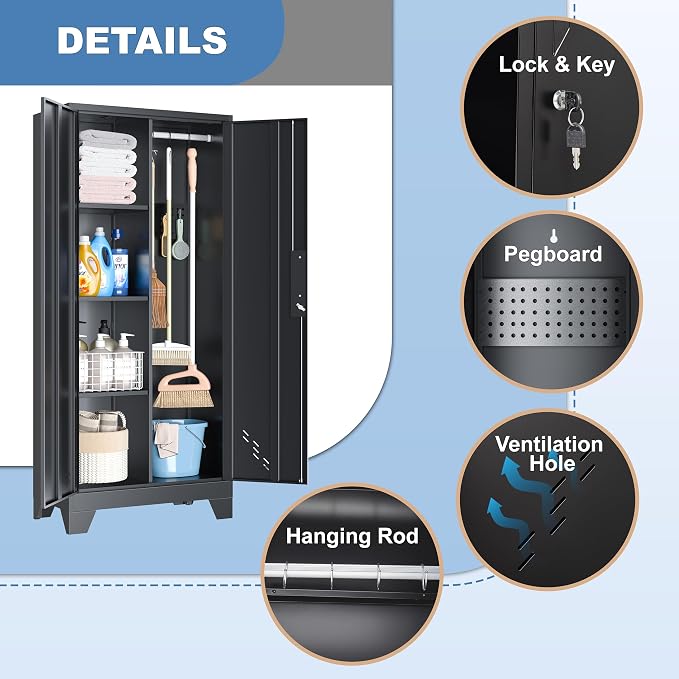 61" Broom Closet Storage Cabinet, Metal Storage Cabinet - Image 4