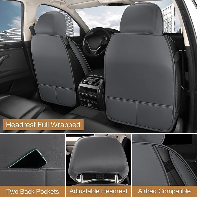 Pariitadin Leather Car Seat Covers Front Pair, Waterproof Breathable Faux - Image 4