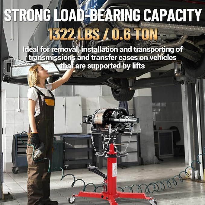 Transmission Jack with 2 Stage Hydraulic Ram, 1322 LBS Hydraulic Telescoping - Image 4