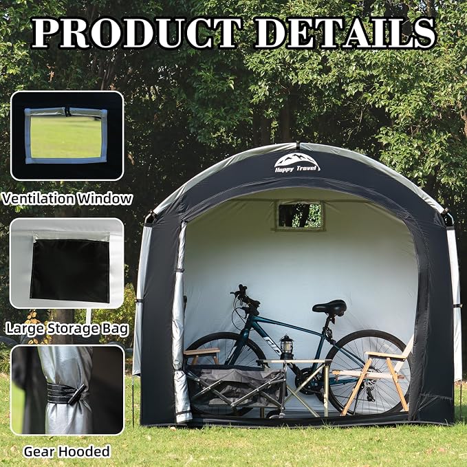 Happy Travel Bike Storage Tent Shed, Outdoor Waterproof Bicycle Covers Shelter - Image 4