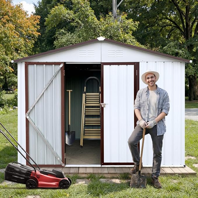 8 x 6 FT Outdoor Storage Shed, Metal Garden Tool Shed - Image 2