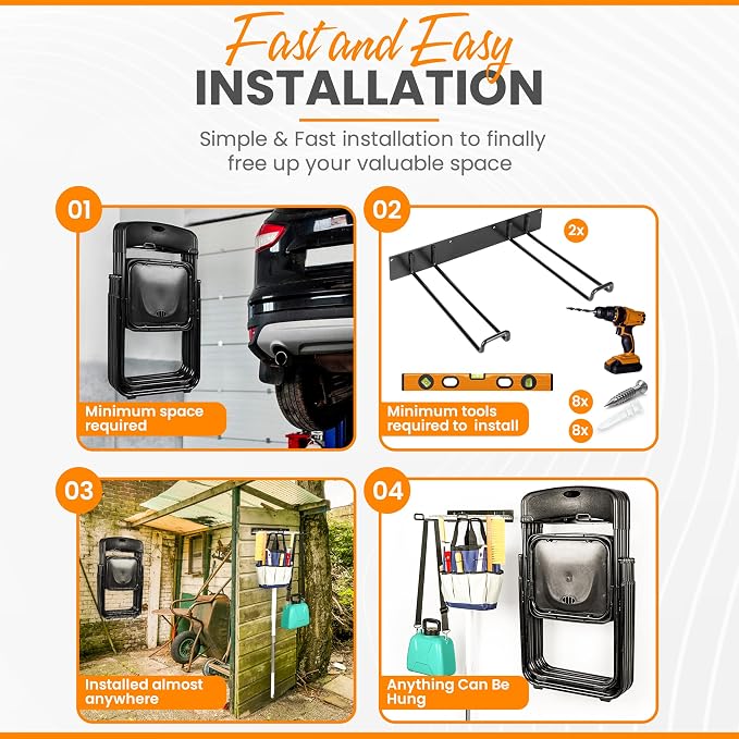 Heavy Duty Folding Chair & Tool Rack – Wall Mount Organizer - Image 7