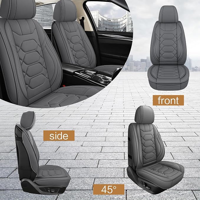 Pariitadin Leather Car Seat Covers Front Pair, Waterproof Breathable Faux - Image 2