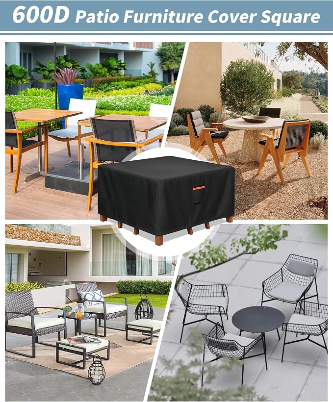 Outdoor Waterproof Furniture Cover, 54W x 54L x 28H inches Heavy Duty 600D - Image 7