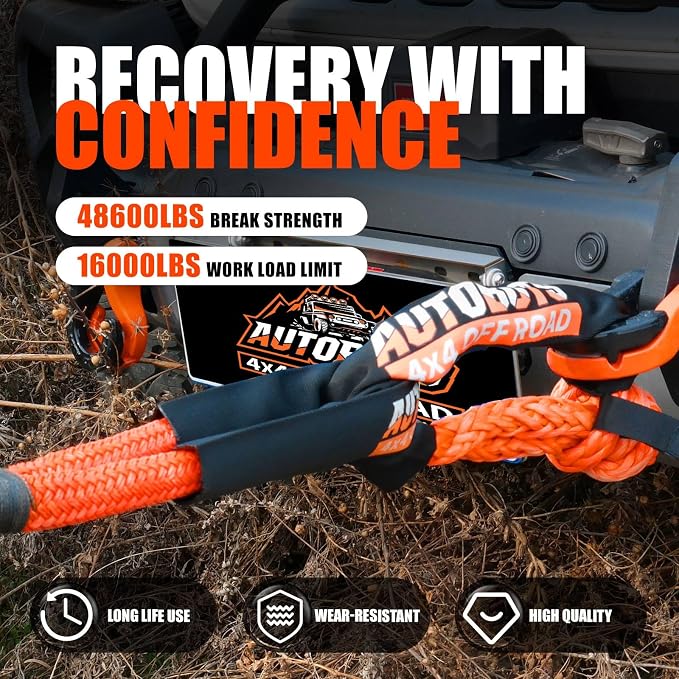 AUTOBOTS Kinetic Recovery Rope 1" x 30'+2 Soft Shackles，Heavy Duty Tow Rope Tow - Image 4