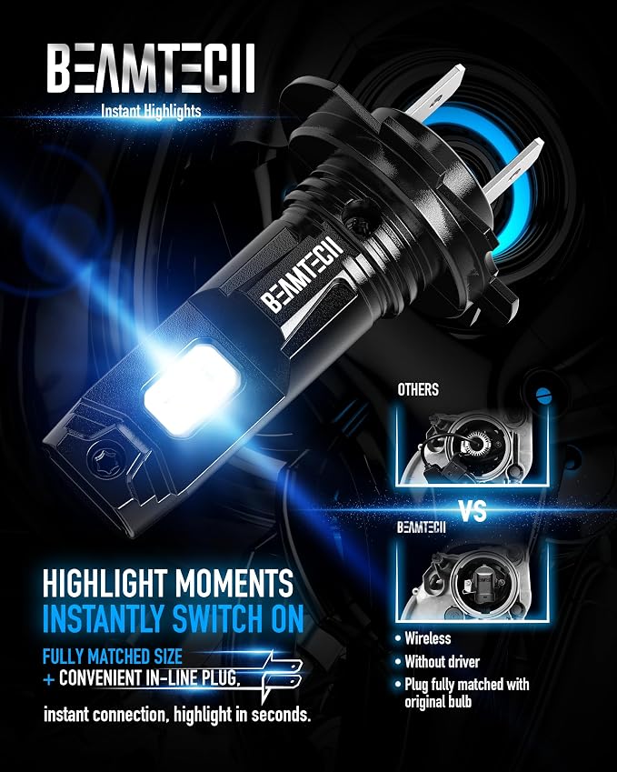 BEAMTECH H7 Fog Light Bulb Fog Light 6500K Xenon White Fanless In Line Pack Of 2 - Image 3