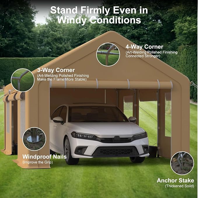 10x20FT Portable Garage, Galvanized Frame & 180 g PE Waterproof Canopy - Image 6