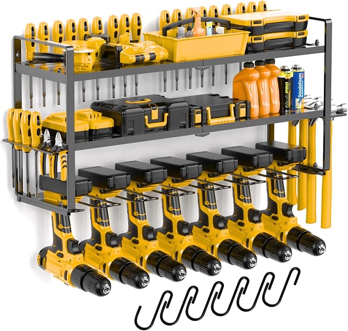 Power Tool Organizer Wall Mount 3 Tier 7 Drill Holders support up to 300Lbs by MAVIKS
