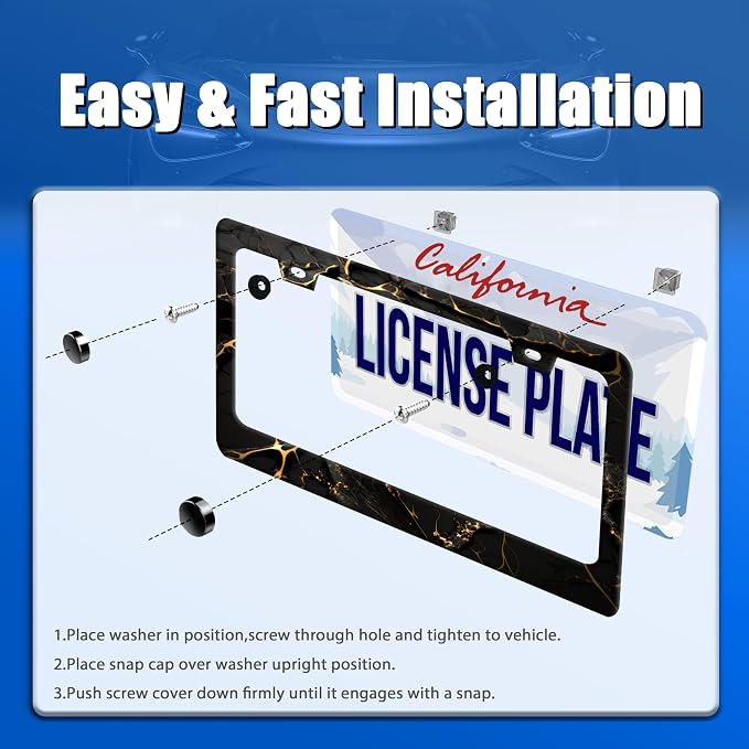 Marble License Plate Frame Black Gold Marble Printed License Plate Stainless - Image 3