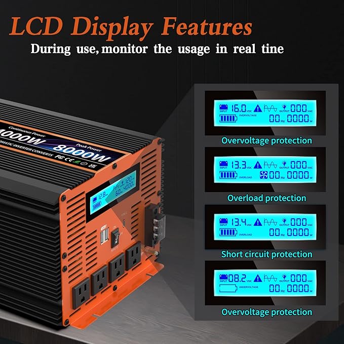 4000 Watt Pure Sine Wave Power Inverter 12V DC to 110V 120V Converter - Image 3