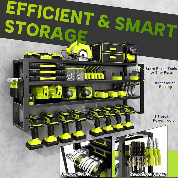 Large Power Tool Organizer Wall Mount, 4 Layers 8 Drill Holder Heavy Duty Metal - Image 4