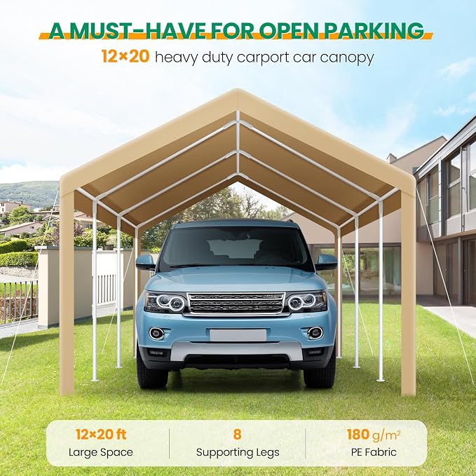 COBIZI Carport Canopy 12x20 Heavy Duty Car Tent Garage, Galvanized Frame Car - Image 2