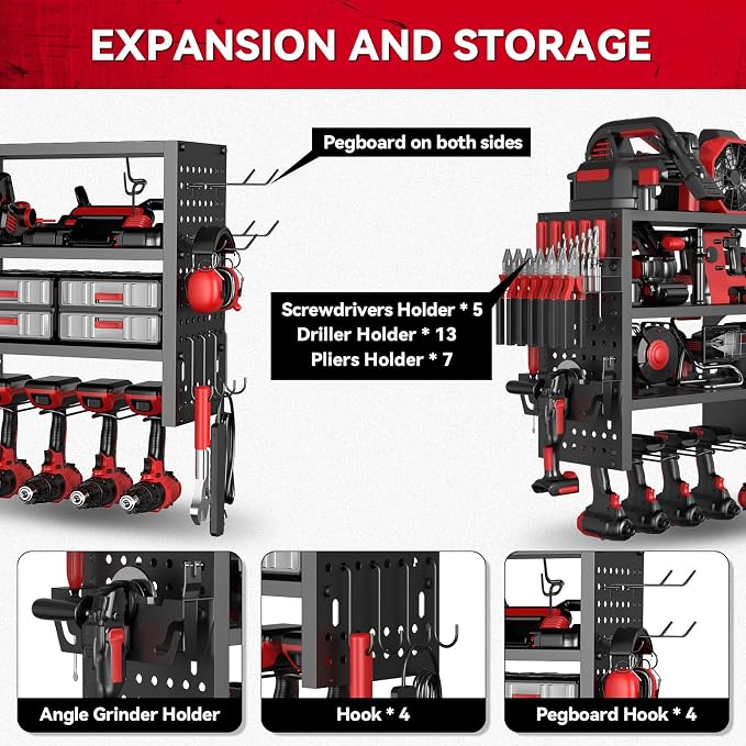 Power Tool Organizer Wall Mount, Heavy Duty 4-Tier Garage Storage Rack - Image 2