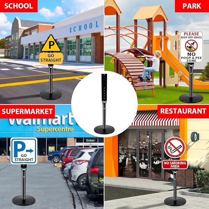 Heavy Duty Parking Sign Post Stand 49", 20lbs Cast Iron Base Sign Post - Image 9