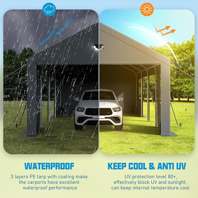 12x20 Carport, Heavy Duty Carport Canopy Garage - Image 6