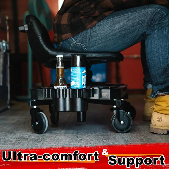 Rolling Stool with Wheels, Adjustable Height Pneumatic Garage Work Mechanic - Image 8